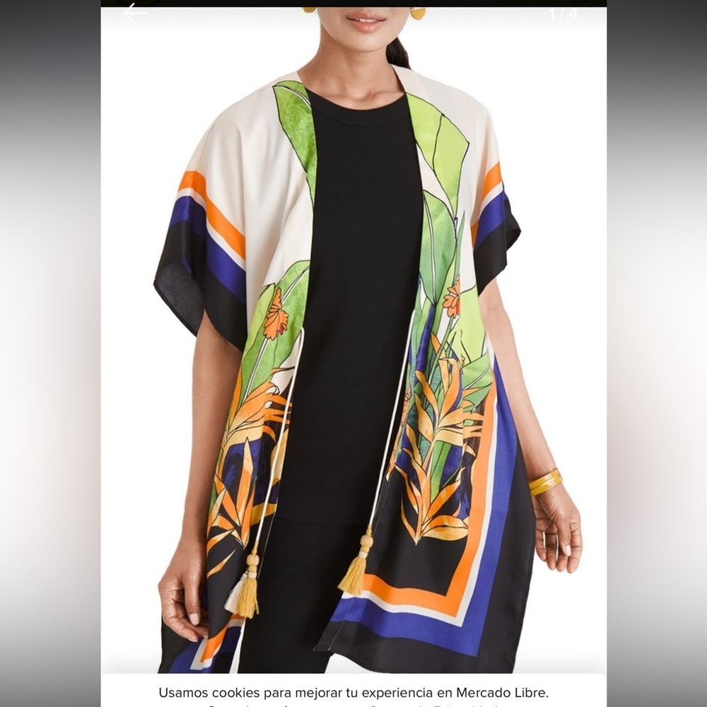 Chico’s bird of paradise Kimono Tassel Size S/M